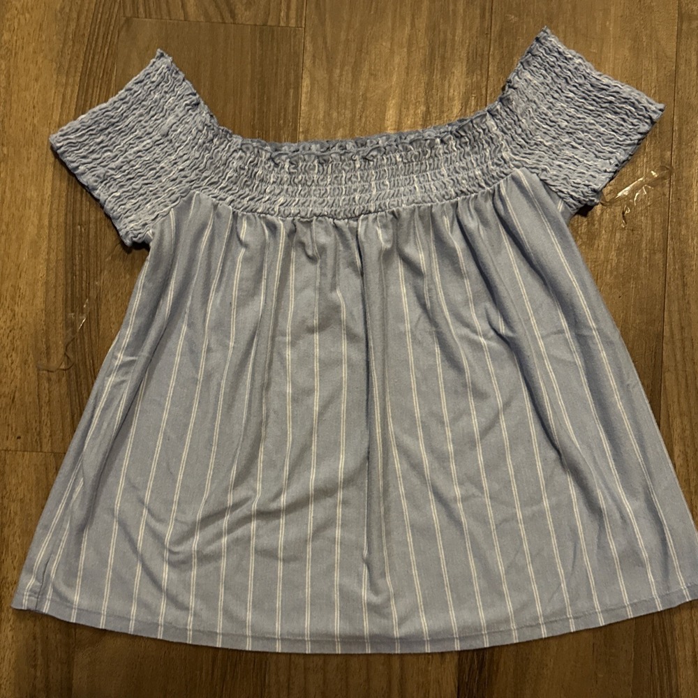 AMERICAN EAGLE Light Blue White Striped Off-The-Shoulder Top Women M Medium VGUC